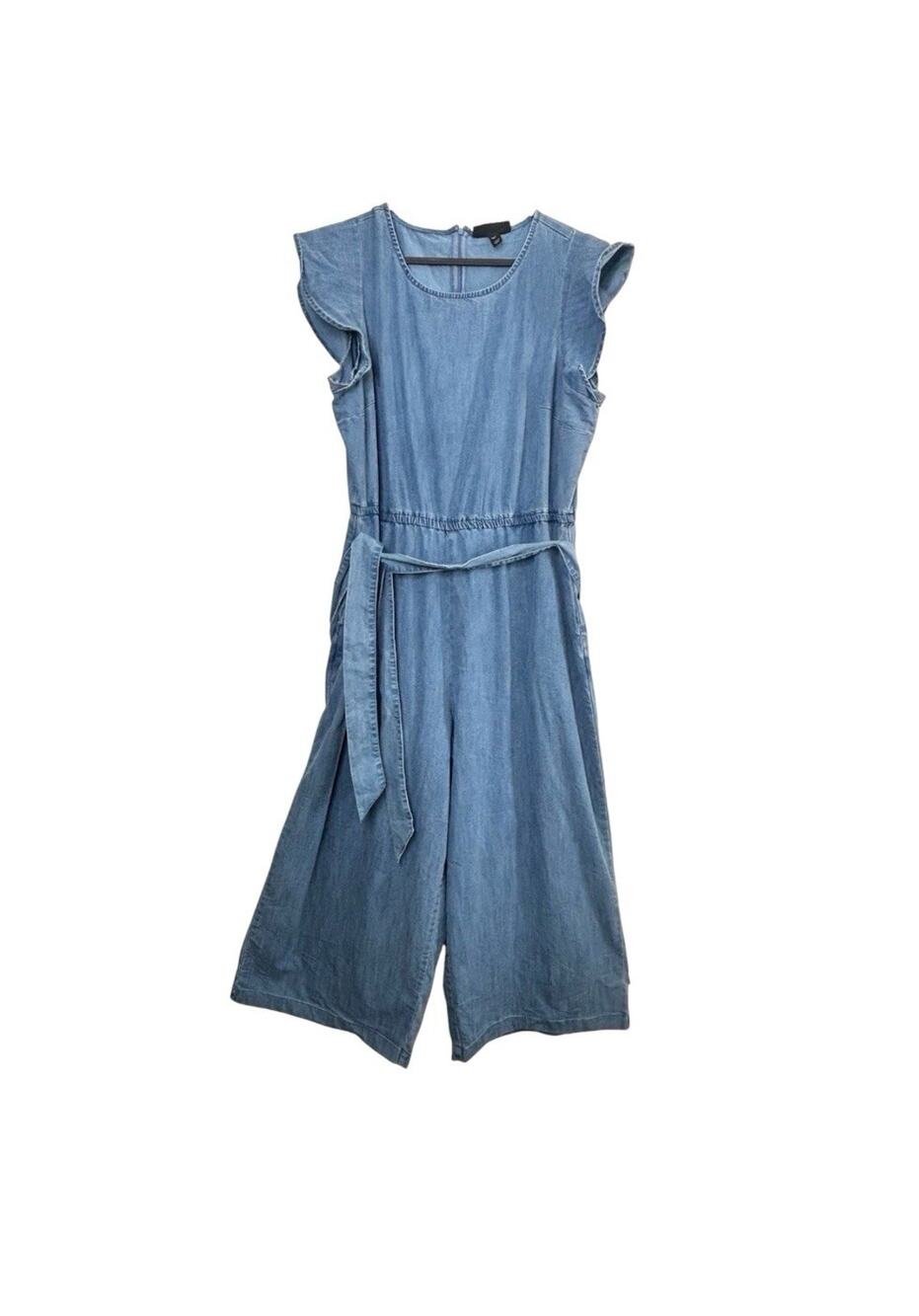 Lane Bryant Women’s Blue Denim Chambray Wide Leg Jumpsuit Size 16